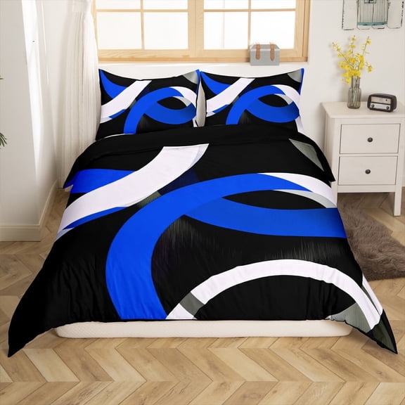 Erosebridal Blue Circle Comforter Cover Twin,Geometric Stripes Bedding Twin Size,Round Lines Duvet Cover Twin,Ultra Soft Abstract Bedroom Decorative(No Comforter),Reversible,3pcs