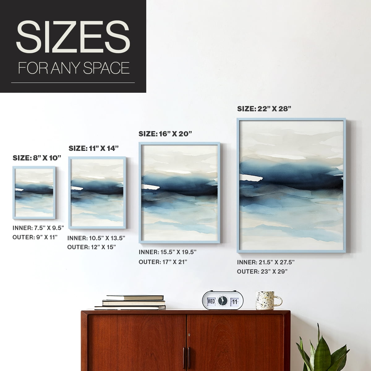 Waves II Framed Print in Blue Solid Wood 8 x 10 Framed Print
