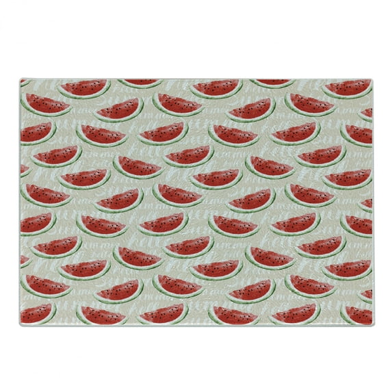 Fruits Cutting Board, Watercolor Fresh Watermelons Yummy Summer Food Harvest Paintbrush Display, Decorative Tempered Glass Cutting and Serving Board, Small Size, Cream Red Jade Green, by Ambesonne
