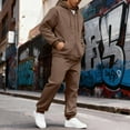 thumbnail image 2 of Domzest 2026 New Mens Sweatsuits 2 Piece Set Tracksuits Jogger Hoodies Zipper Loose-Fit Autumn Athletic Long Sleeve Sports Crewneck Suit Set With pocket Brown M-Mid, 2 of 7
