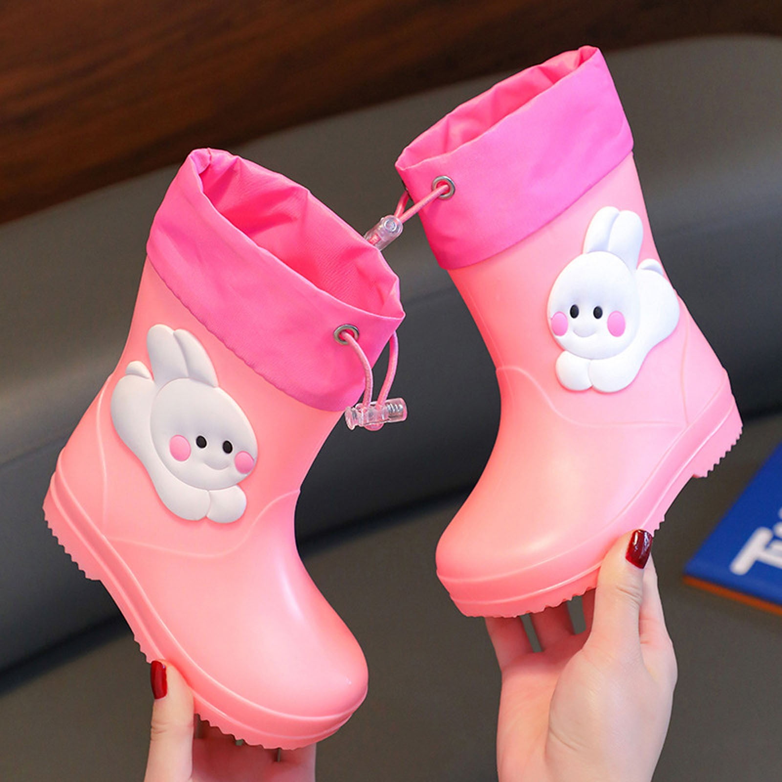 Toddler Boots Size 6C Cartoon Rain Shoes with Rabbit Design Pink Children S Rain Boots Textured Soles Non Slip Light Comfortable Rain Shoes for