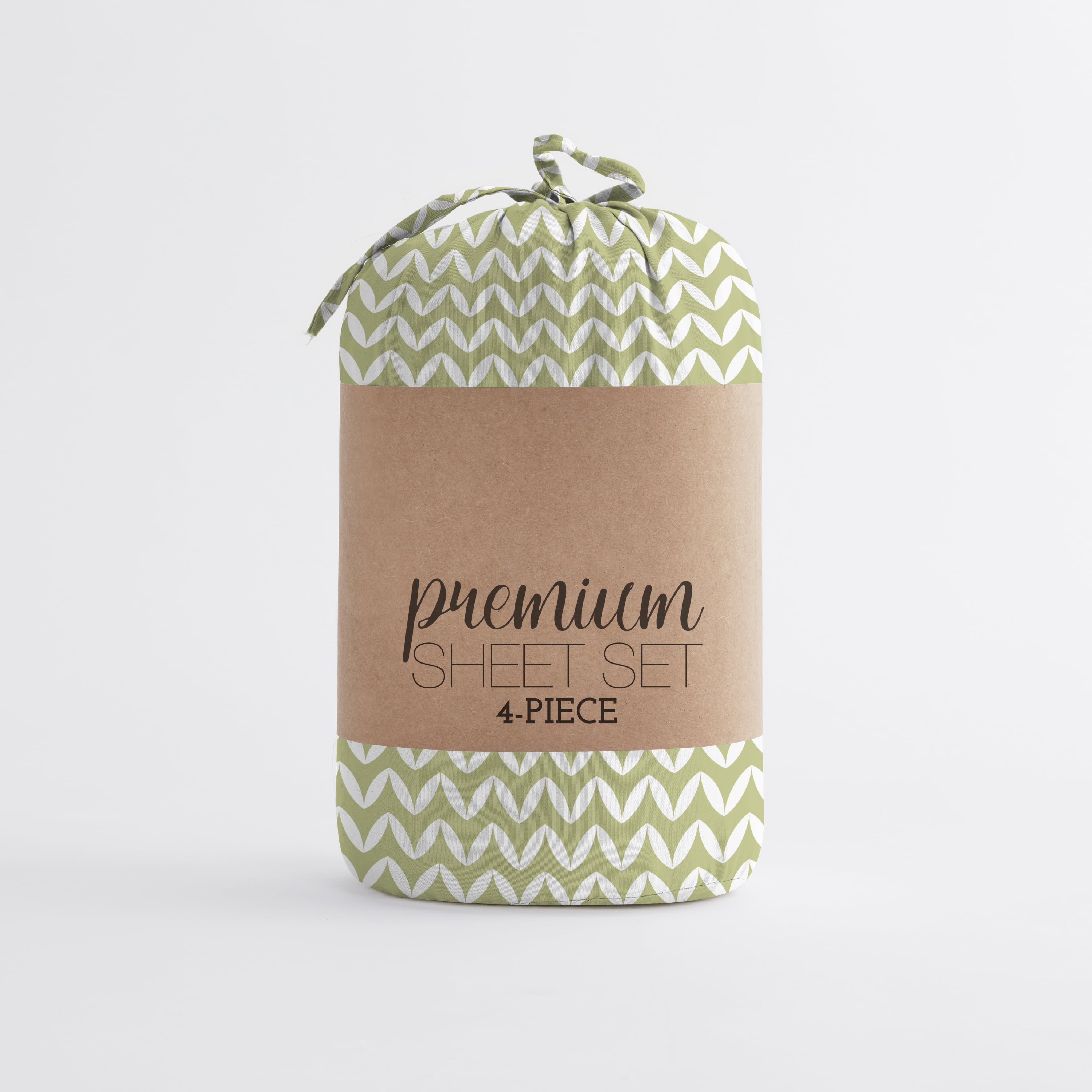 Noble Linens 4 Piece Pattern Microfiber Bed Sheets Set, Sage Puffed Chevron, California King