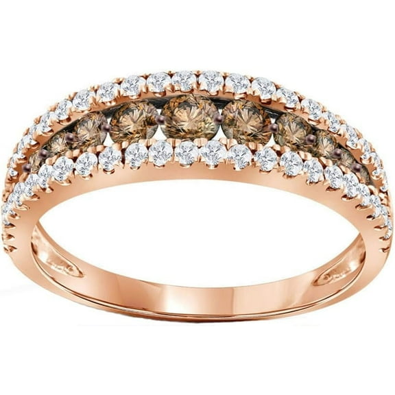 Divine_creation 925 Sterling Silver 1.60 Ct Round Cut Brown Diamond Wedding Engagement Band Ring 14K Rose Gold Plated For Women's -4