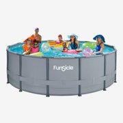 Funsicle 14' x 48" Oasis Pool, Round Above Ground Swimming Pool, Includes SFX1000 SkimmerPlus® Filter Pump, Pool Ladder, Cloth, Cover & Deluxe Maintenance Kit, Cool Gray, Age 6 and up