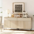thumbnail image 2 of 63" Wooden Reeded Sideboard with Doors and Drawers, 2-In-1 Modern Credenza Storage Cabinet for Kitchen, Dining Room, 2 of 7