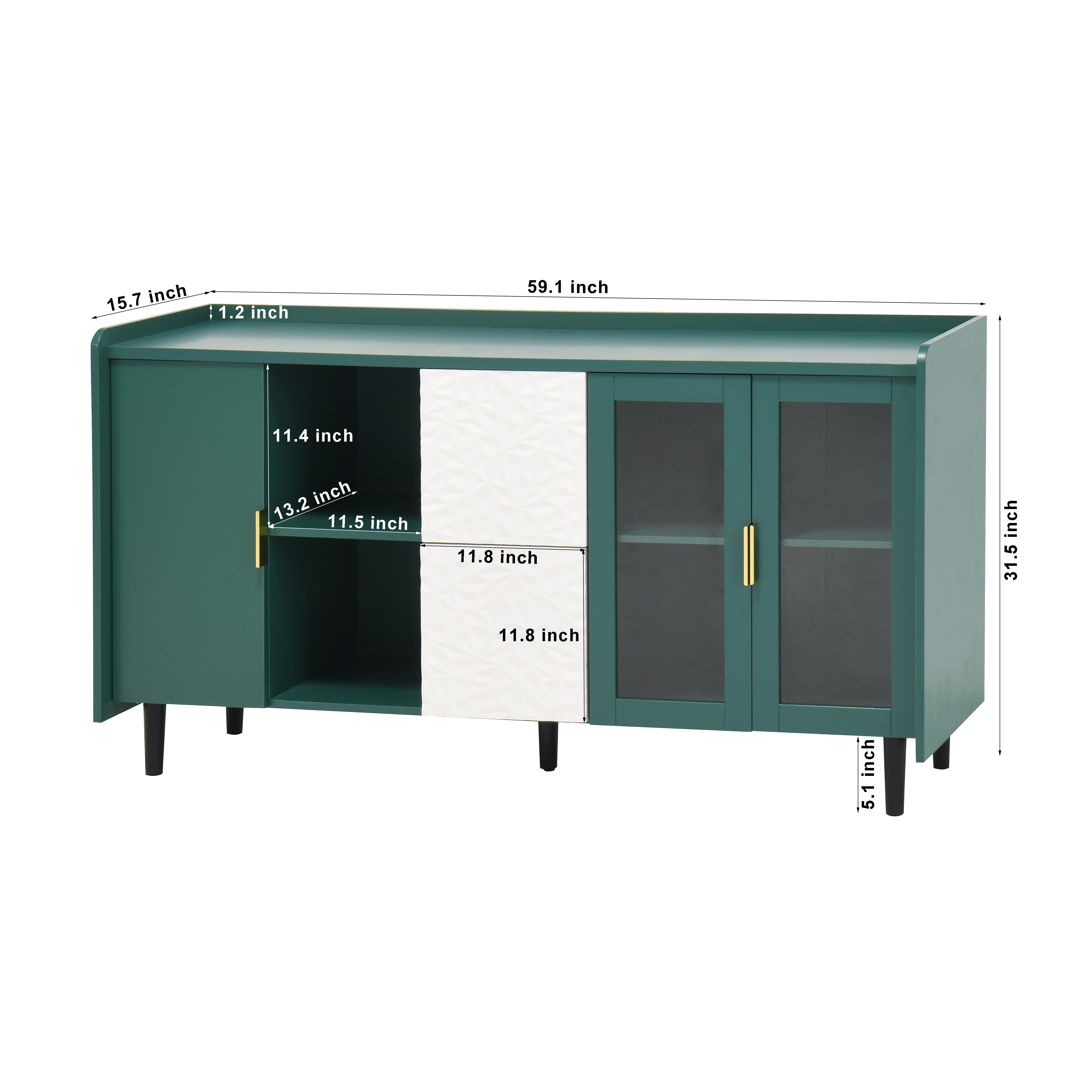 MAYEERTY Green Kitchen Pantry Storage Cabinet, 55" Coffee Bar Cabinet with Glass Doors & Drawers