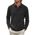 thumbnail image 5 of Hngshg Mens T-Shirts Big and Tall Comfy Button Up Collared Tops Long Sleeve Solid Color Pullover Tee Shirts, 5 of 7