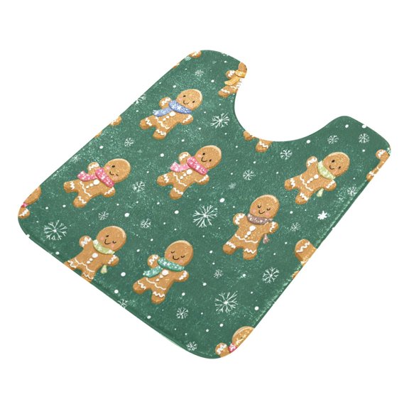 U-Shaped Toilet Mat Plush Bathroom Rug Mat Non Slip Bathroom Mats Gingerbread Christmas Theme Pattern