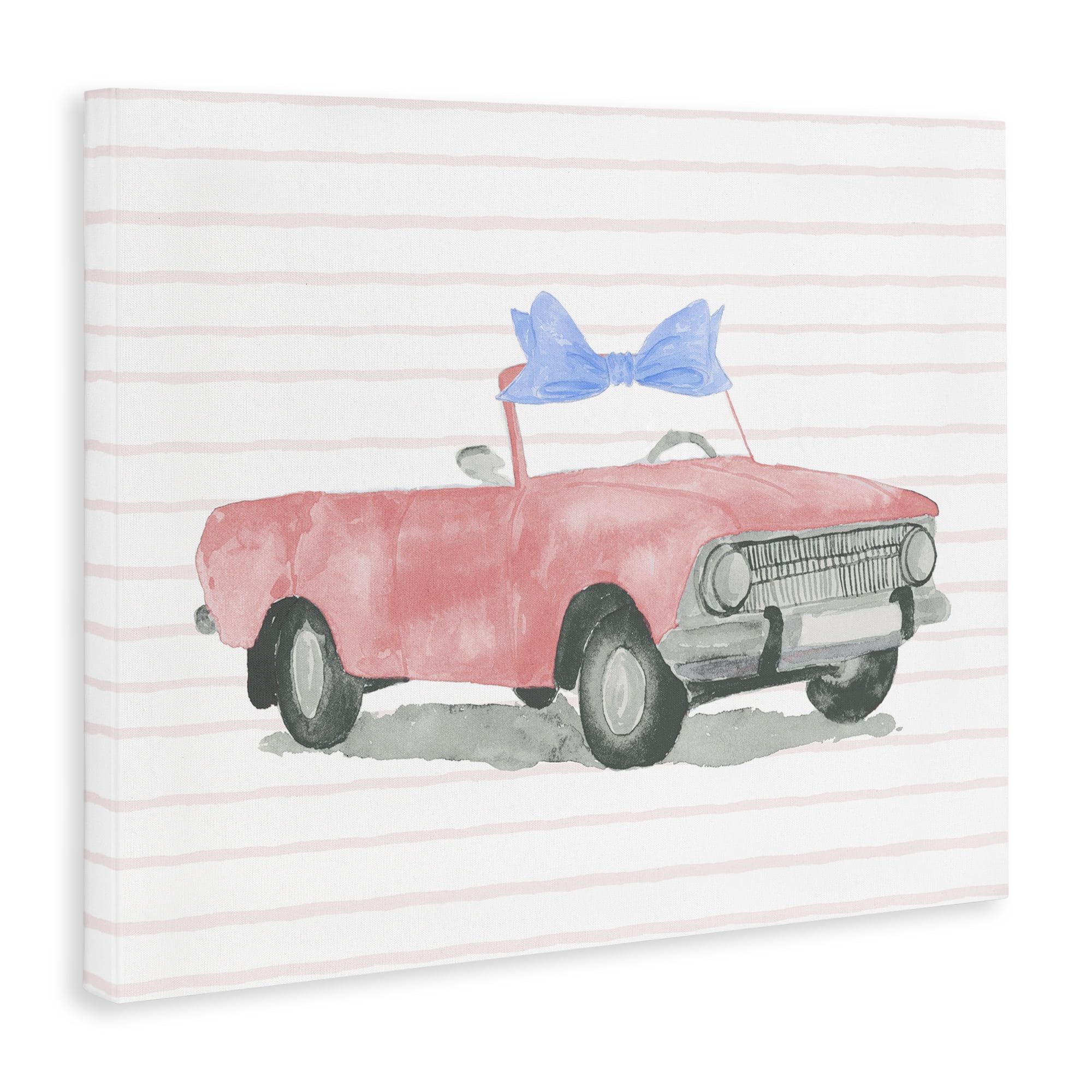 Stupell Industries Blue Bow on Antique Car Transportation Painting Wrapped Canvas Art Print Wall Art, 48 x 36