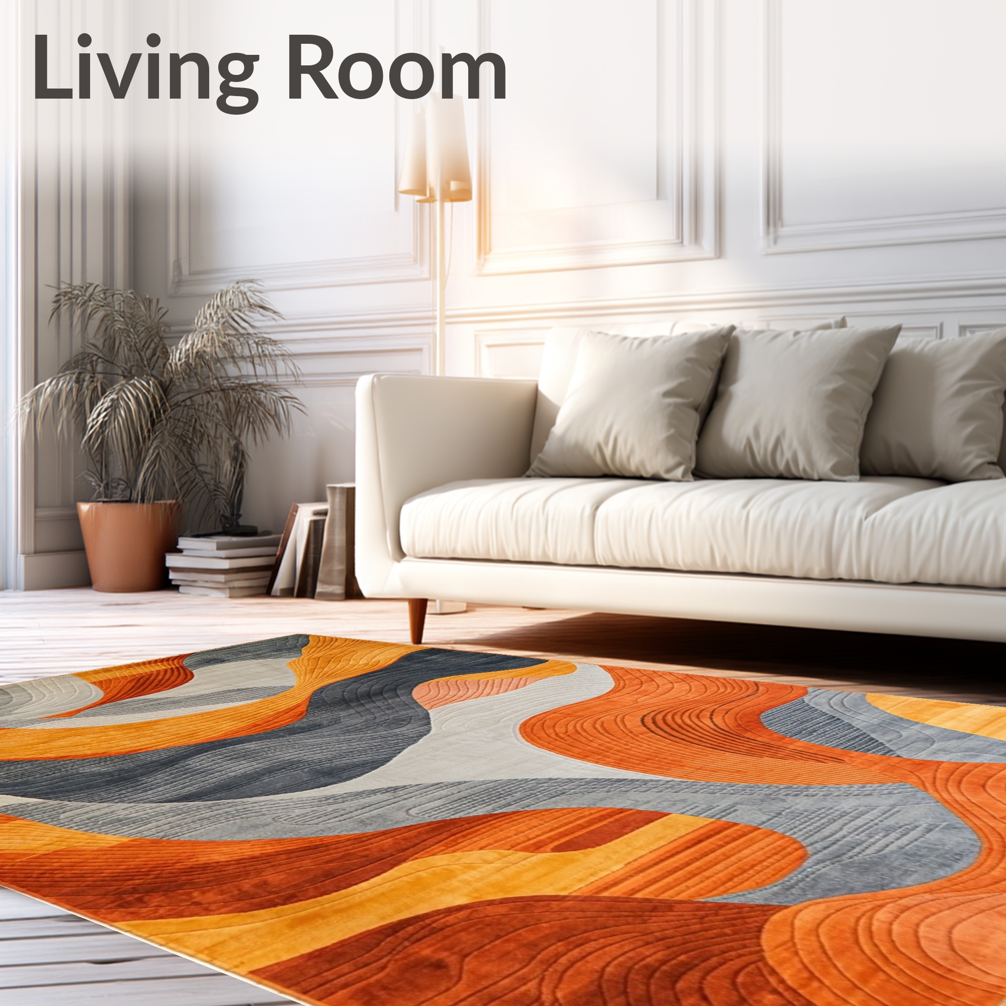 ODIKA 8'x10' Machine Washable Non-Slip Area Rug, Chic Abstract in Burnt Orange and Slate Grey Design High Traffic Rug, Orange, 104662