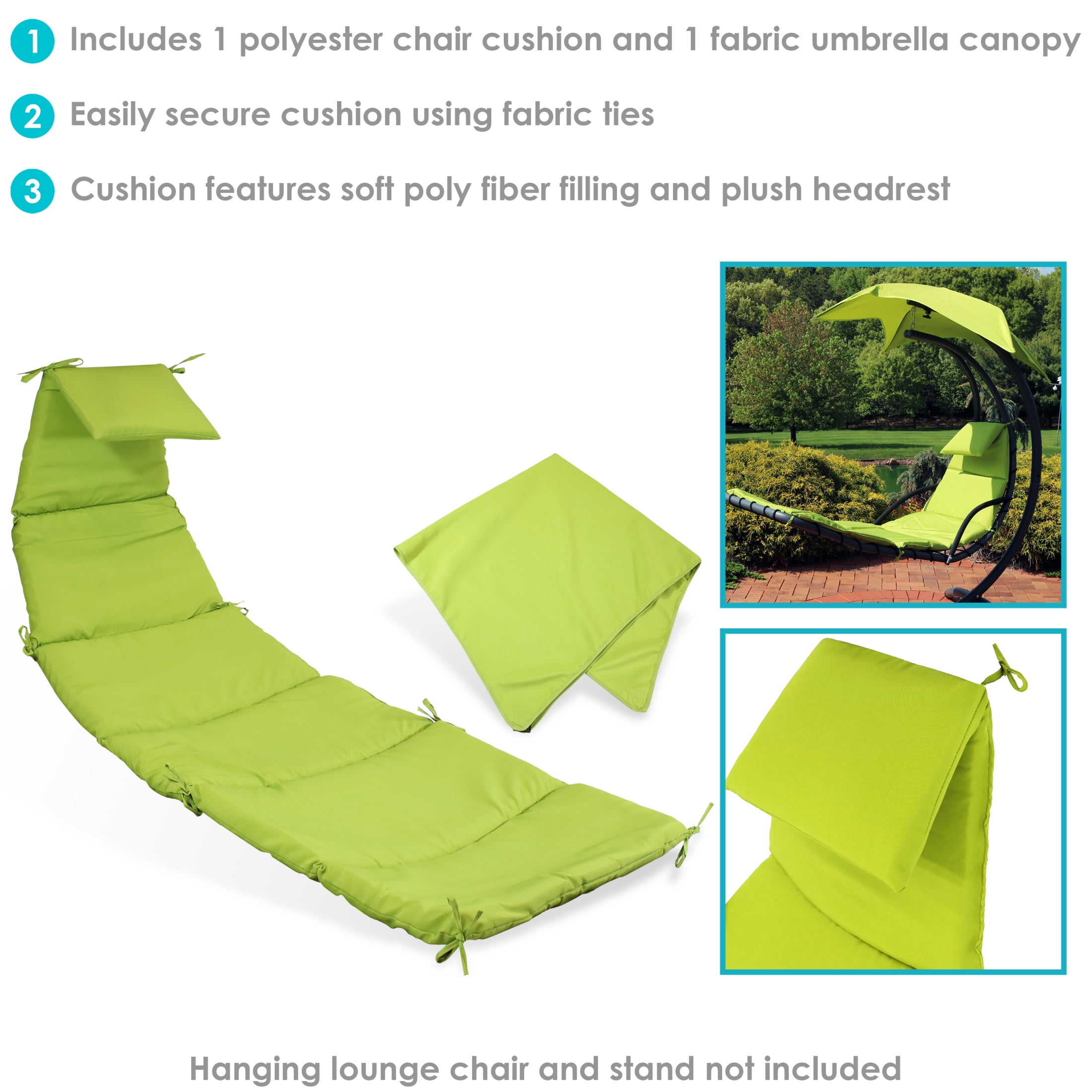 Sunnydaze 27" x 88.5" Apple Green Outdoor Hanging Lounge Chair Replacement Cushion