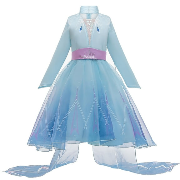 HAWEE Girls Princess Elsa 2 Dress Up Snow Costume Birthday Party Halloween Cosplay Dresses(Long Sleeve)