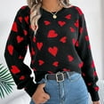 thumbnail image 5 of Arlun Womens Heart Sweater Crew Neck Long Sleeve Knitted Sweater Valentine's Day Cute Drop Shoulder Loose Comfortable Pullover Jumper Tops 2-Black M, 5 of 8