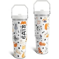 Funny Cat 30 Oz Tumbler Gift, Life Is Better With Cats Insulated Cup, Leak Proof Travel Mug Tumblers with Top Handle and Flip Straw, Cat Lover Gifts for Women Men (1 PC)