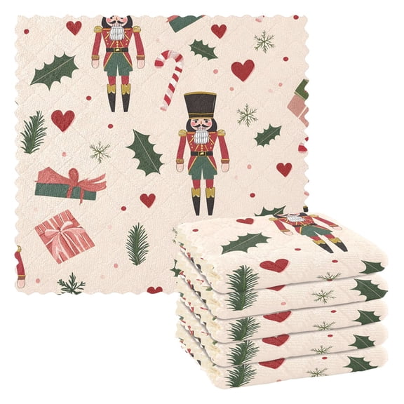 Christmas Nutcracker Leave Heart Snowflake Kitchen Cloth Dish Towels for Drying Washing Absorbent Dish Rags Reusable soft kitchen dishcloth set 6 Pack