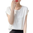 thumbnail image 2 of LOVZFMLL Hauts d'Été pour Femmes Mode Chandail Décontracté pour Femmes Couleur Unie Manches Courtes Col Rond, 2 of 3
