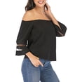 thumbnail image 5 of 3/4 Bell Sleeve Tops for Women Summer Off Shoulder Mesh Panel Blouse Casual Shirts, 5 of 6