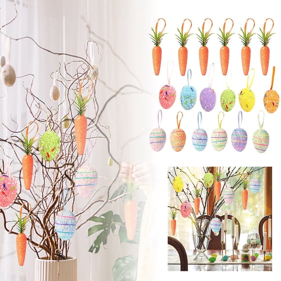Binwennn 18 Pcs Ornements Décoratifs d'Œufs de Pâques & Carottes en Mousse Pailletées Suspendues pour Grande Tente d'Événement de Printemps 420 Décorations de Fête pour Adultes Nappe d'Événement Drapeaux de Fête 3x5 Robe d'Événement