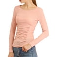 thumbnail image 5 of MODA NOVA Junior's Ruched Stretchy Crew Neck Slim Fit Basic Tops Pink S, 5 of 7