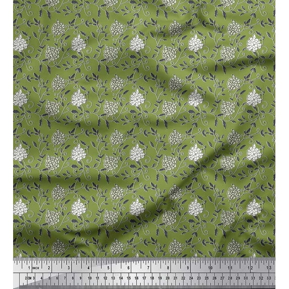 Soimoi Modal Satin Fabric Leaves & Floral Block Fabric Prints by Yard 42 Inch Wide
