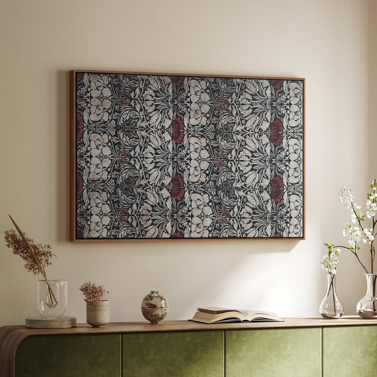 Vintage Abstract Print-XXII Framed in Walnut Wood Gallery Wrapped Canvas 17 in. x 25 in.