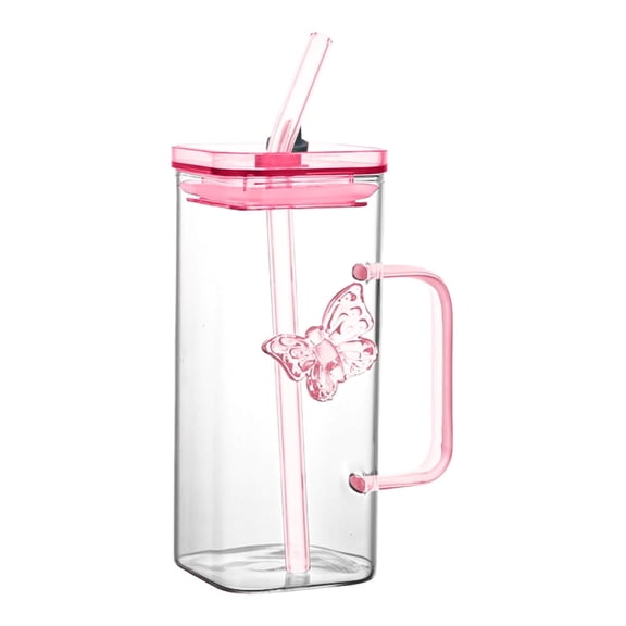 Heat Straw Glass Cup 350ML with Lid for Cold Beverages Versatile Juice and Milk Container Ideal Coffee Tumbler for Everyday Use