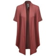 thumbnail image 3 of FashionOutfit Women's Solid Jersey Knit Draped Open Front Short Sleeves Cardigan, 3 of 4