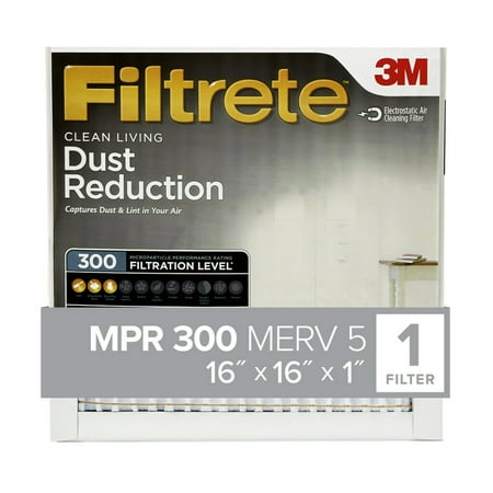 

Filtrete 16x16x1 Air Filter MPR 300 MERV 5 Clean Living Dust Reduction 1 Filter