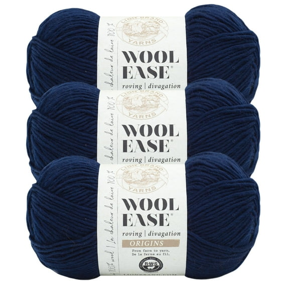 Lion Brand Yarn Wool-Ease Roving Origins Navy Medium Wool Yarn 3 Pack
