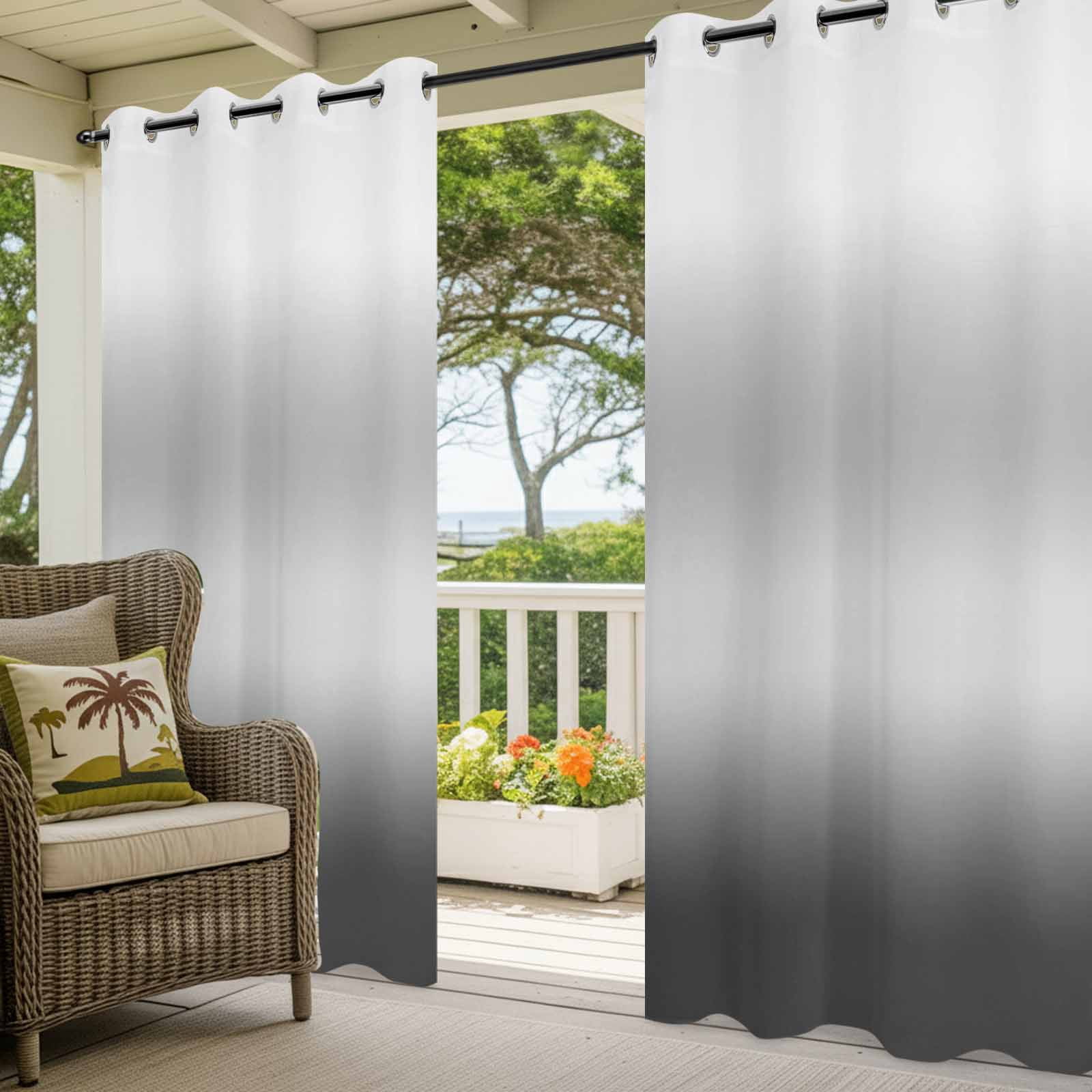 White and Grey Gradient Outdoor Curtains for Patio, Minimalist Dark Grey Ombre Modern Art Sunshade Privacy Drapes Grommet Waterproof Outside Curtains for Porch/Cabana/Balcony 54"x 108", 1 Panel