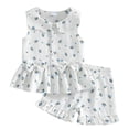 thumbnail image 2 of FASHOFT Baby Girl Summer Outfit Cute Floral Print Bow Sleeveless Tops Ruffle Shorts 2 Piece Outfits Set Toddler Shrit Shorts Princess Outfit White 3-4 Years, 2 of 8
