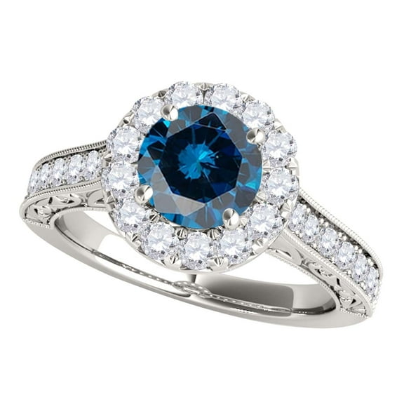 Aonejewelry 1.50 Ct. Halo Blue Diamond Engagement Wedding Ring In 14k Solid White Gold