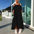 thumbnail image 2 of Women's Cold Shoulder Dresses Loose Square Neck Textured Midi Dress with Pockets Breathable Vacation Summer Dress Black 3XL, 2 of 8