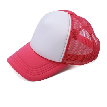 Breathable Baseball Cap Mesh Blank Curved Visor Hat Adjustable Baseball Hat (Rose Red White)