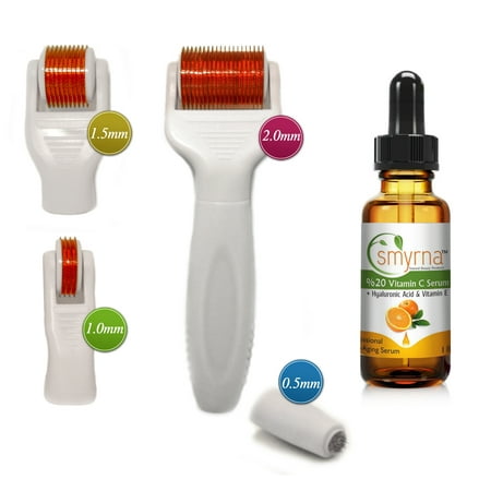 DERMA-CIT 5-In-1 Skin Care Kit Titanium Micro Needle Derma Roller (12/240/600/1200 Needles) for Wrinkles, Acne