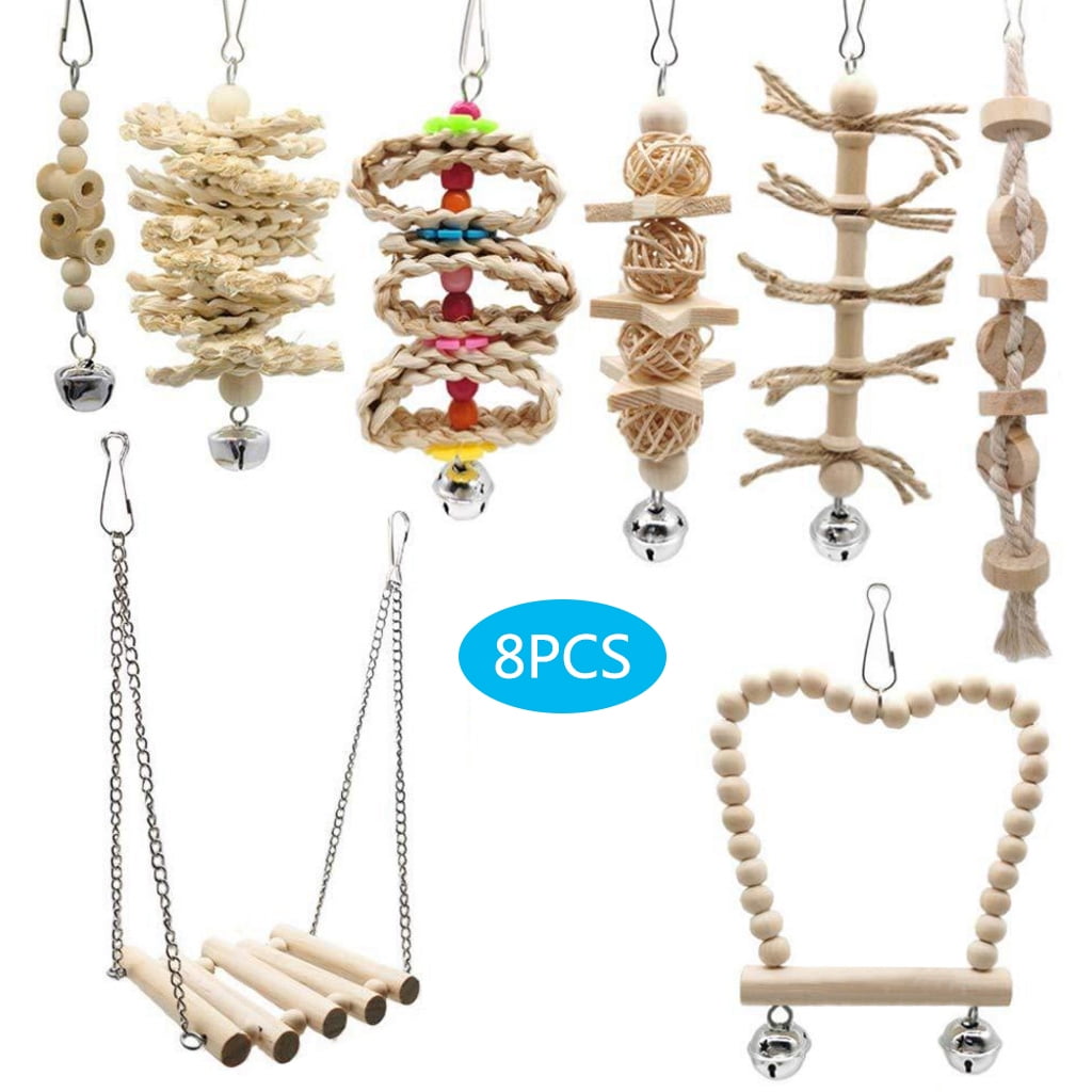 lanema Bird Toys 8-Piece Set Swing Ladder Perch for Budgie Parakeet Cockatiel Macaw