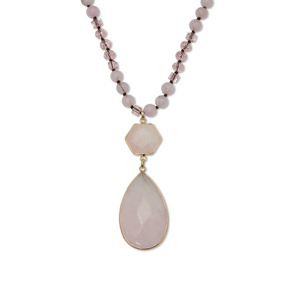 130.05 TCW Genuine Rose Quartz Beaded Goldtone Drop Necklace 34-inch