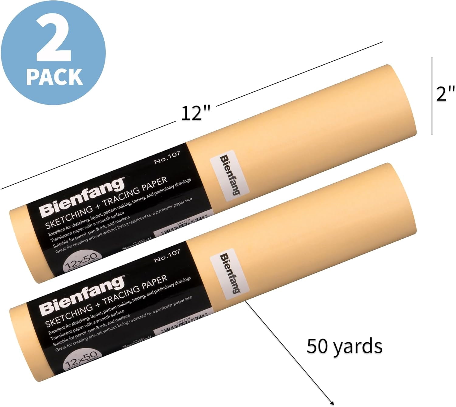 Bienfang Sketching & Tracing Paper Roll, Canary Yellow, 12 Inches x 50 Yards (2-Pack) 100 Yards Total - for Drawing, Trace, Sketch, Sewing Pattern