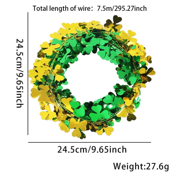 St.Patrick's Day Wreath, St Patrick's Day Shamrock Wreath Decoration, Green Tinsel Garland for St. Patrick’s Day, St Patrick's Day Wreaths Hanging Garland Ornament