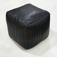 thumbnail image 2 of Square Shaped Goat Leather Handmade Eco-Friendly Black Pouf - Square Shape Pouf, 14" x 14"x 14", Plain Solid Pouf, Goat Leather Pouf, Recycled Cotton Fill Stuffed Pouf, Leather Seating Pouf, 2 of 5