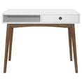 thumbnail image 3 of White and Walnut Rectangular Writing Desk | Ideal for Office Work with Slide - out Drawer and Open Storage | Crafted from Asian Hardwood and MDF | Keeps Office Supplies Organized, 3 of 3