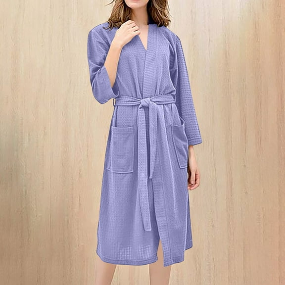 FRSASU Pajamas for Women Clearance,Women'S Solid Color Strappy Bathrobe Home Clothing Can Be Worn Externally with Ice Silk Pajamas and Pajamas Purple 10(XL)