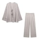thumbnail image 4 of HH TRAF 2024 Traje de pantalón liso para mujer, elegante camisa ajustada con cuello en V y manga larga con cordones + Pantalones anchos holgados con cintura elástica a la moda, 4 of 5