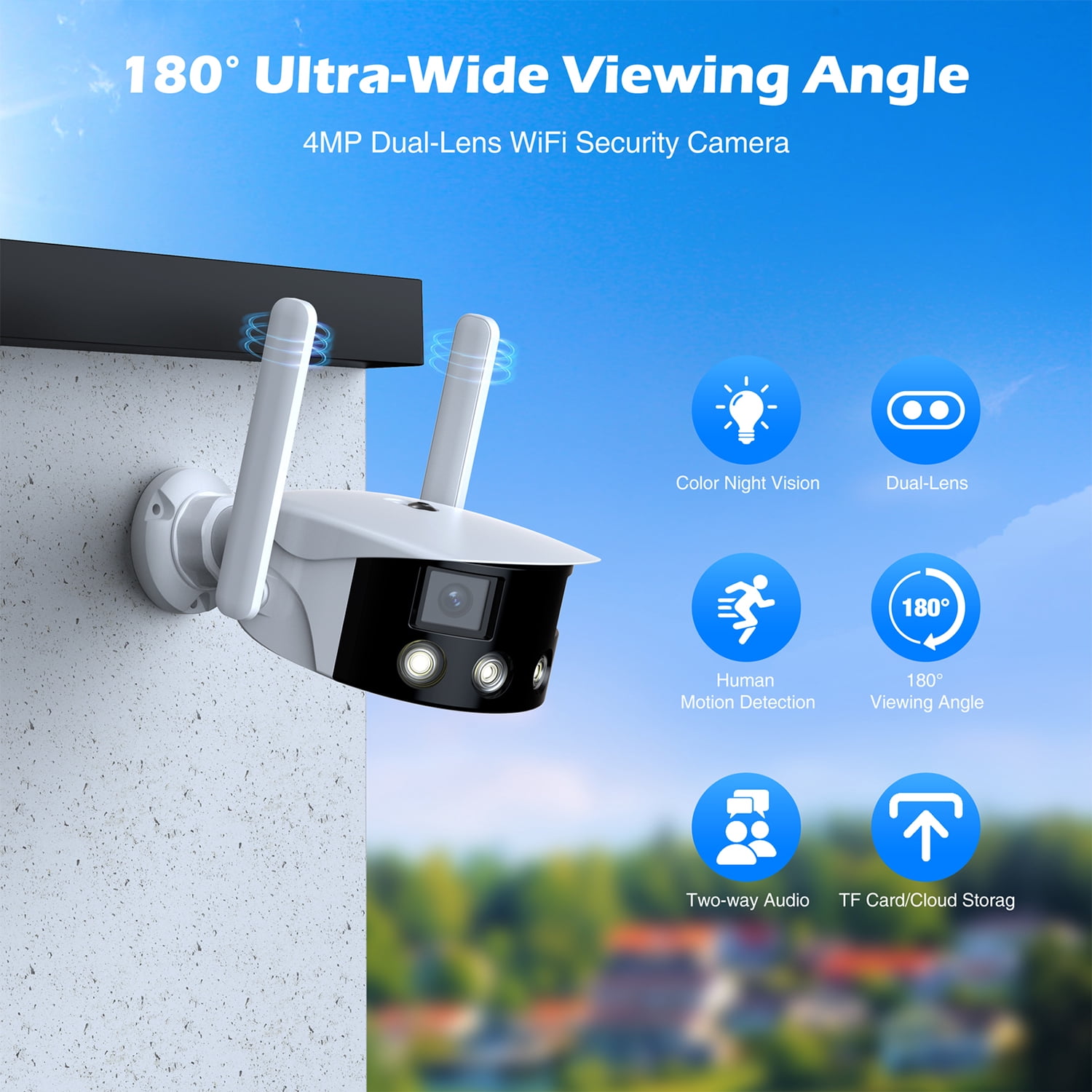 Toguard SC10 2K Wired Security Camera Outdoor, 180° Ultra-Wide View Dual Lens Bullet Surveillance Camera