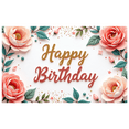 thumbnail image 2 of Floral Design Happy Birthday Pink Flowers Party Banner for Celebration Event Decoration Indoor Use, 2 of 7