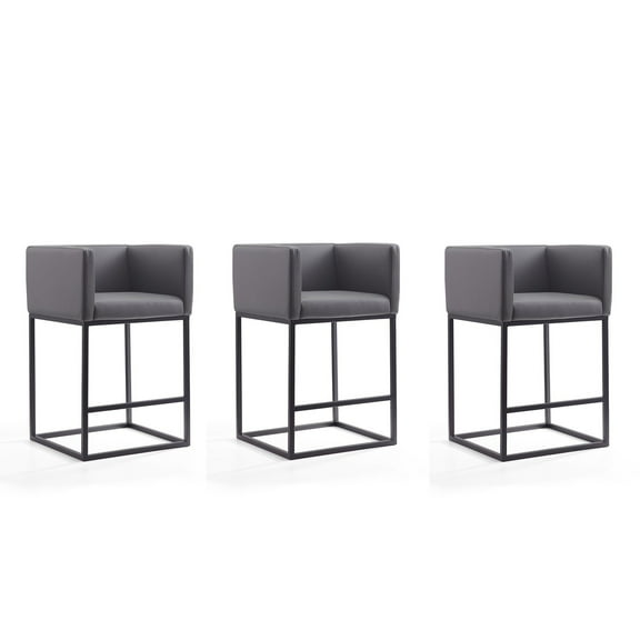 Manhattan Comfort Embassy 25" Faux Leather Counter Stool in Gray (Set of 3)