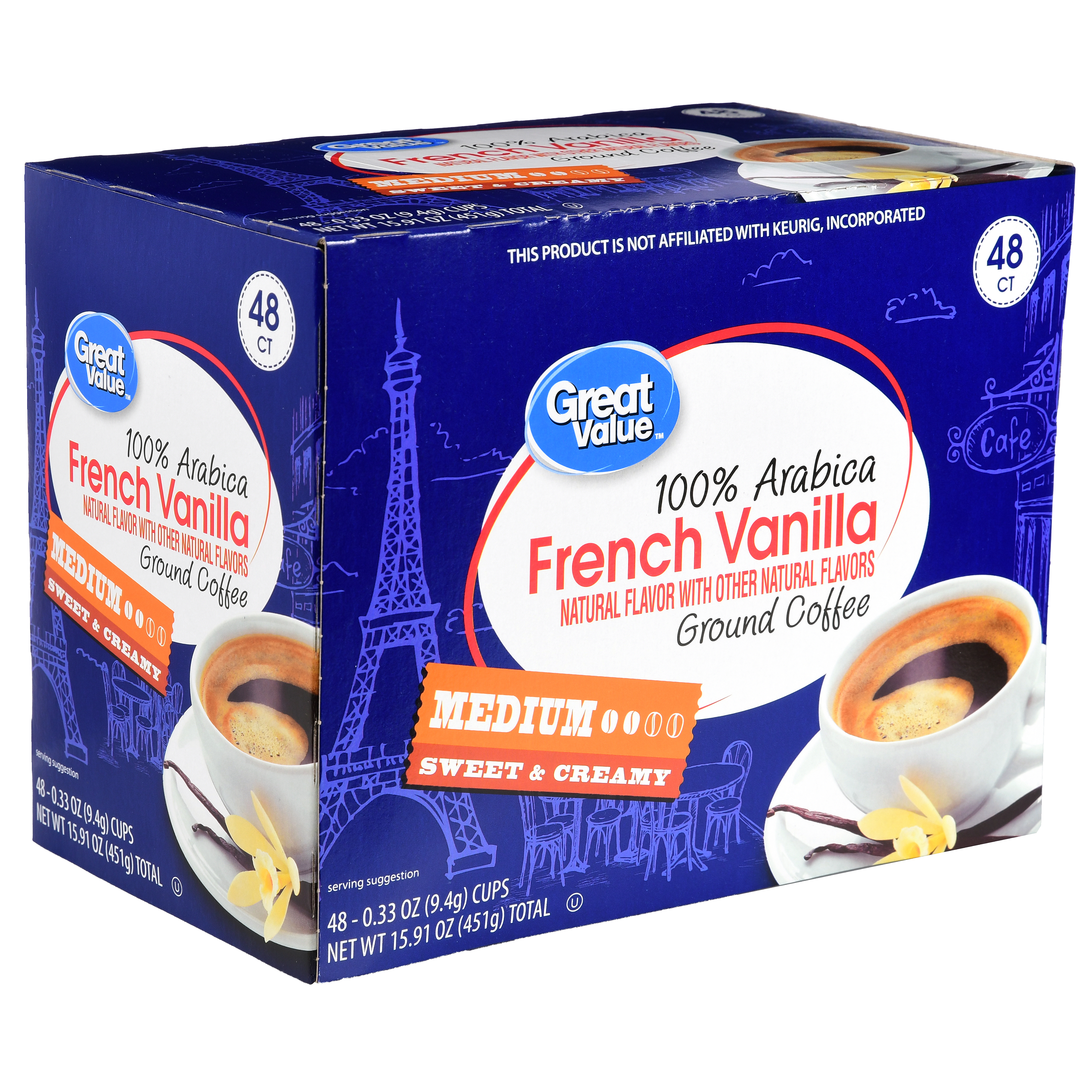 Great Value French Vanilla Ground Coffee Single Serve Cups Medium Roast 48 Count Great Value French Vanilla Ground Coffee Single Serve Cups Medium Roast 48 Count