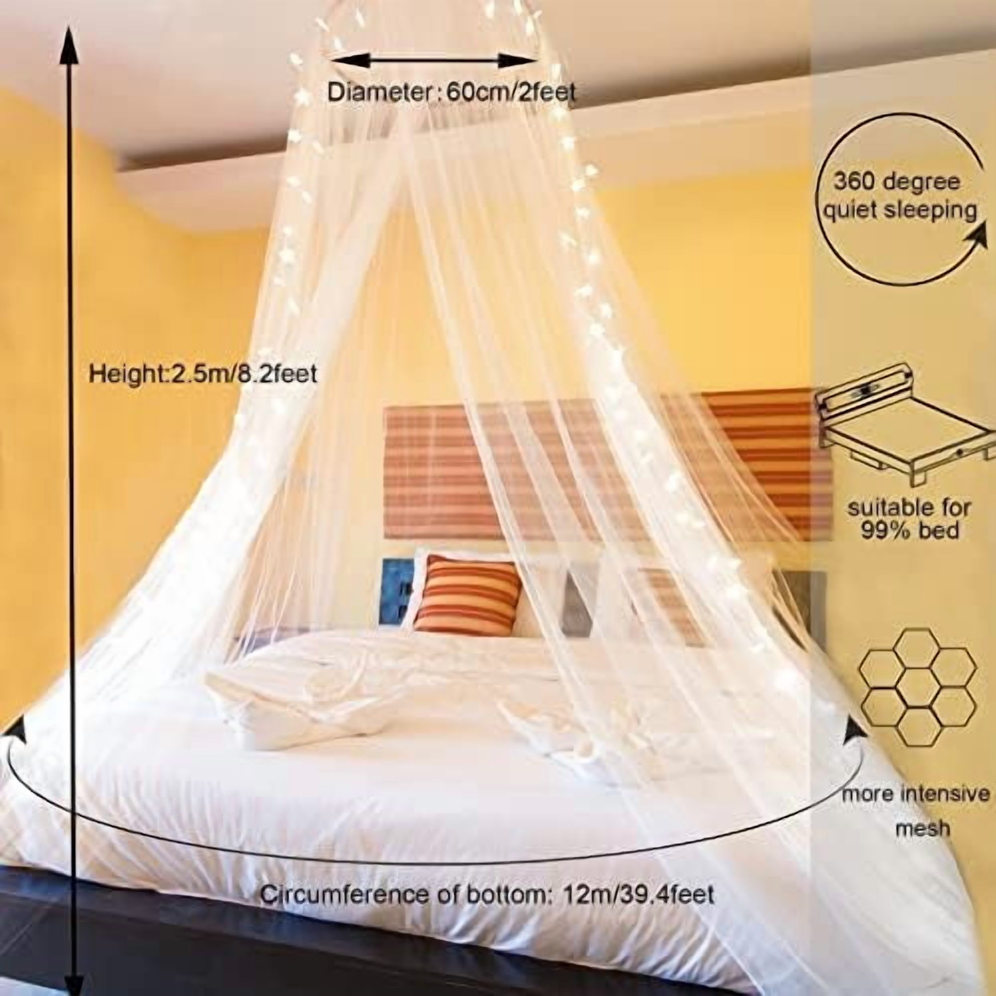 Bed Canopy with LED Star Lights, Princess Canopy Bed Curtain with 18 Colors Changing String Lights Remote Timer for Girls Bedroom, Pink Red Blue White Dome Canopy for Twin to King Size Bed