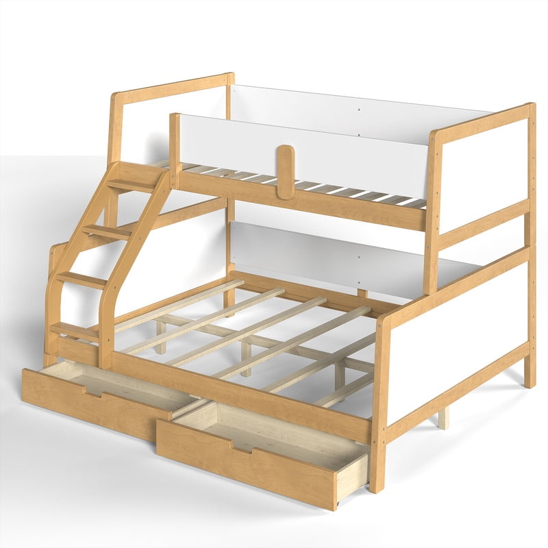 Convertible Twin XL-Over-Queen Wood Bunk Bed Split into 2 Platform Beds, Storage Kids Bed Frame with Under-Bed Drawers