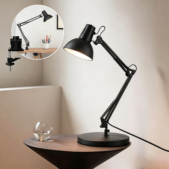 Metal Desk Lamp, Adjustable Goose Neck Architect Table Lamp with On/Off Switch, Eye-Caring Reading Lamp for Bedroom, Study Room & Office